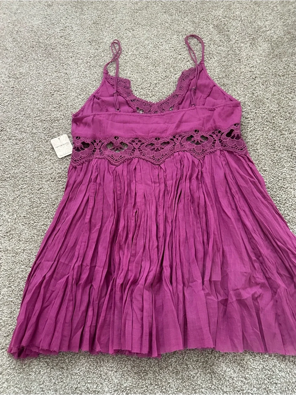 Free People Ilektra Lace Accent Cotton Slip Dress – Dahlia Mauve - Picture 7 of 15